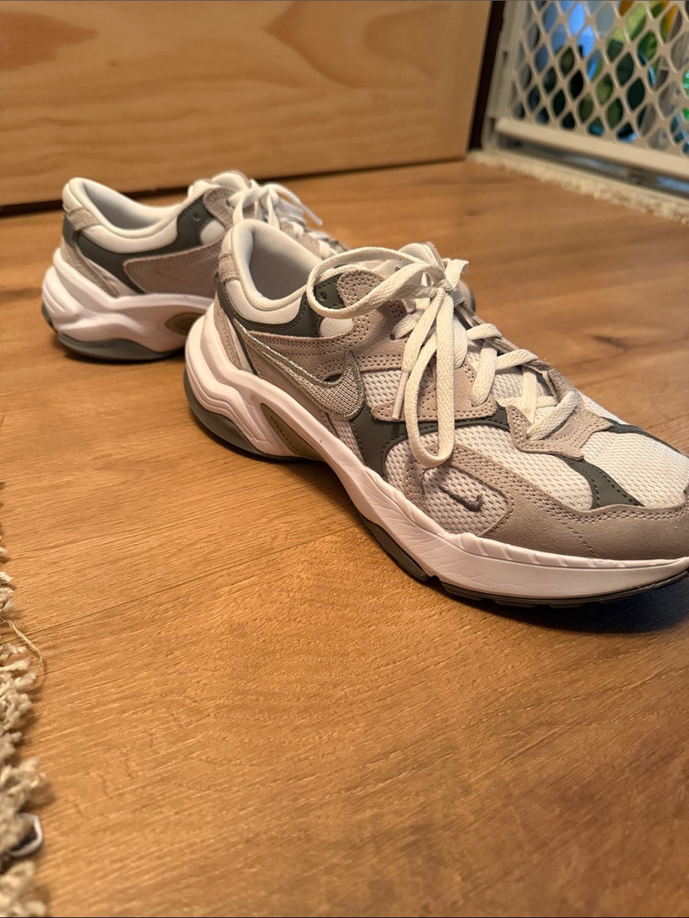 Nike Women’s Neutral Tone Mesh & Leather Sneakers - White, Light Gray, Dark Gray